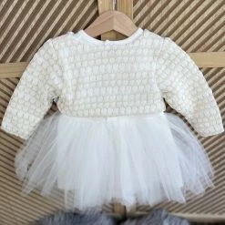 Merkloos Luxe Feestjurk-bruidsjurk-doopjurk-doopkleding-bruidsmeisjes-doopsel-bruiloft-verjaardag-fotoshoot-tule Jurk Met Jasje-baby Jurk-tweedelige Set-effen Katoenen Jurk Met Steentjes- Wit Ivoor Kleur - Goudkleur-glitter- Maat 86 - 18 Tem 24 Maanden -Nike winkel 550x584 1