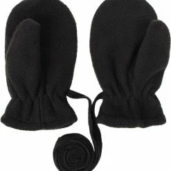 Merkloos Fleece Wantjes Kind Met Koord - Zwart - 2-4 Jaar