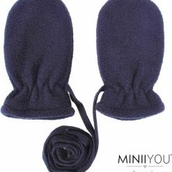 Merkloos Baby Fleece Winter Wantjes Met Koord Navy (3-18 Mnd) - Handschoenen
