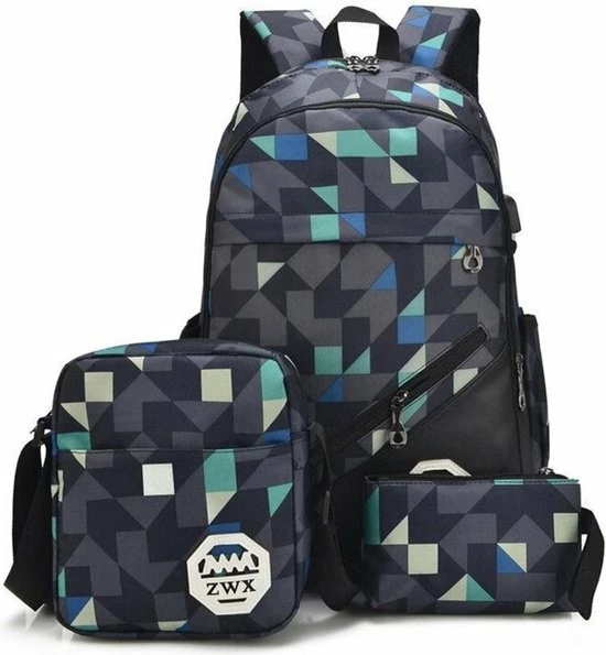 Merkloos 3-delige Rugzak Set - Camouflage Techno - Schooltas - Rugzak Kind - Back To School - Rugtas & Schoudertas & Etui 3 Merkloos 3-delige Rugzak Set - Camouflage Techno - Schooltas - Rugzak Kind - Back To School - Rugtas & Schoudertas & Etui