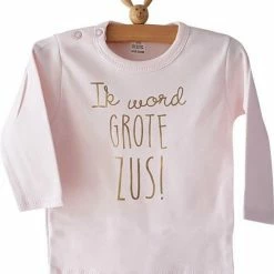 Merkloos Aankondiging Zwangerschap Shirt Ik Word Grote Zus | Lange Mouw| Roze Met Goud | Maat 92 Zwangerschap Aankondiging Bekendmaking Baby Big Sis Sister