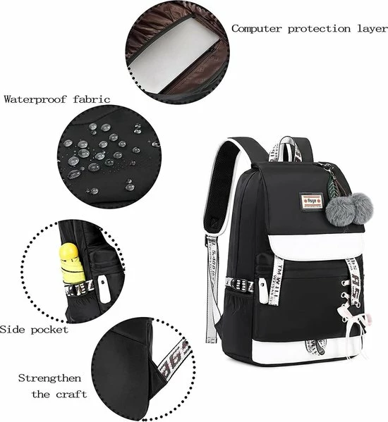 Schoolrugzak Schooltasje Schooltas Met Laptopvak Voor Dames Meisjes 4 Schoolrugzak Schooltasje Schooltas Met Laptopvak Voor Dames Meisjes - Afbeelding 2