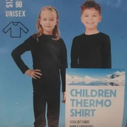Merkloos Kinder Thermo Shirt Zwart - Lange Mouw - Maat 92/98 - Thermoshirt Unisex Extra Warm En Zacht