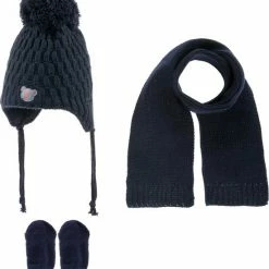 Kitti 3-Delig Winter Set | Muts (Beanie) Met Fleecevoering - Sjaal - Handschoenen | 0-18 Maanden Baby Jongens | K22150-07-04 | Navy Blue