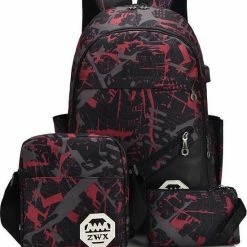 Merkloos 3-delige Rugzak Set - Camouflage Rood - Schooltas - Rugzak Kind - Back To School - Rugtas & Schoudertas & Etui