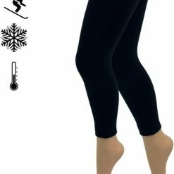 Merkloos Kinder Thermolegging - Fleecevoering - Zwart - Maat 146-152