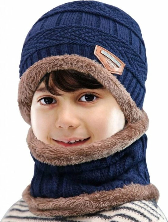 AA Commerce Luxe Gebreide Kinder Beanie Muts Met Sjaal Set - Bonnet Winter Muts Met Colsjaal Nekwarmer - Halswarmer Wintermuts Gevoerd Wol - Balaclava Bivakmuts Met Nek Warmer Col - Heerlijk Warme & Zachte Fleece Voering - Voor Kinderen Van 5-14 Jaar - Blauw 3 AA Commerce Luxe Gebreide Kinder Beanie Muts Met Sjaal Set - Bonnet Winter Muts Met Colsjaal Nekwarmer - Halswarmer Wintermuts Gevoerd Wol - Balaclava Bivakmuts Met Nek Warmer Col - Heerlijk Warme & Zachte Fleece Voering - Voor Kinderen Van 5-14 Jaar - Blauw