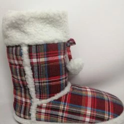 7and7 Sloffen - Pantoffels - Gevoerd Met Teddy - Maat 36/37 - Rood - Ruit - Rubberen Zool - Heerlijk Warm - Dames - Kind - Kado Tip - Sint - Kerst