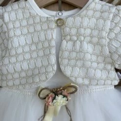 Merkloos Luxe Feestjurk-bruidsjurk-doopjurk-doopkleding-bruidsmeisjes-doopsel-bruiloft-verjaardag-fotoshoot-tule Jurk Met Jasje-baby Jurk-tweedelige Set-effen Katoenen Jurk Met Steentjes- Wit Ivoor Kleur - Goudkleur-glitter- Maat 86 - 18 Tem 24 Maanden -Nike winkel 550x733 53