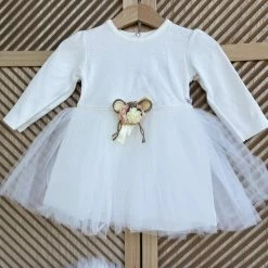 Merkloos Luxe Feestjurk-bruidsjurk-doopjurk-doopkleding-bruidsmeisjes-doopsel-bruiloft-verjaardag-fotoshoot-tule Jurk Met Jasje-baby Jurk-tweedelige Set-effen Katoenen Jurk Met Steentjes- Wit Ivoor Kleur - Goudkleur-glitter- Maat 86 - 18 Tem 24 Maanden -Nike winkel 550x733 54