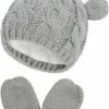 Merkloos Set Baby Gebreide Muts En Wanten Grijs | 6-18 Maanden | Beervorm - Beren Oortjes - Kindermuts - Wantjes -Nike winkel 550x743 4