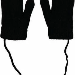 Merkloos Fijngebreide Winter Wantjes Met Koord Zwart Met Voering (3-8 Jaar) - Meisjes Jongens Wanten