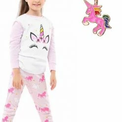 La Señorita Eenhoorn Pyjama Roze Maat 110-116 (5-6 Jaar) Unicorn Pyjama Jurk Prinses + Eenhoorn Ketting