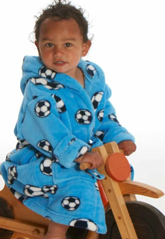 Playshoes - Fleece Badjas Met Capuchon - Voetbal Blauw - Maat 146-152cm 7 Playshoes - Fleece Badjas Met Capuchon - Voetbal Blauw - Maat 146-152cm - Afbeelding 5