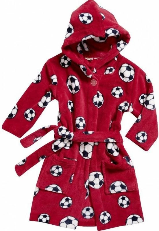 Playshoes - Fleece Badjas Met Capuchon - Voetbal Rood - Maat 146-152cm 6 Playshoes - Fleece Badjas Met Capuchon - Voetbal Rood - Maat 146-152cm - Afbeelding 4