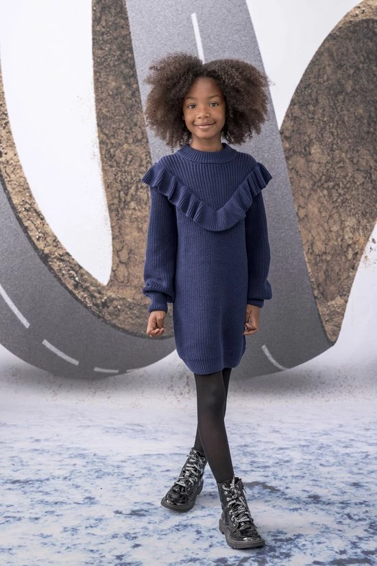 WE Fashion Meisjes Gebreide Jurk Met Volant - Maat 110/116 5 WE Fashion Meisjes Gebreide Jurk Met Volant - Maat 110/116 - Afbeelding 3